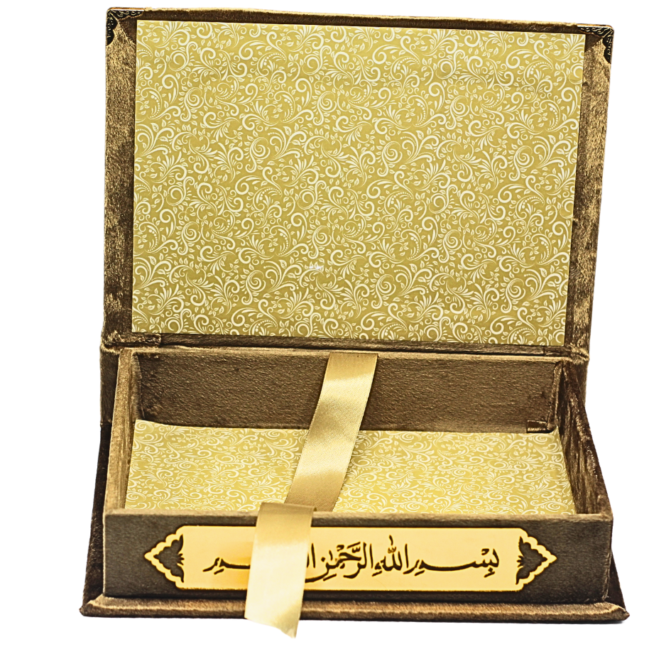 B76V1-GOLD FANCY QURAN BOX GOLD VELVET FOR 14x21 cm
