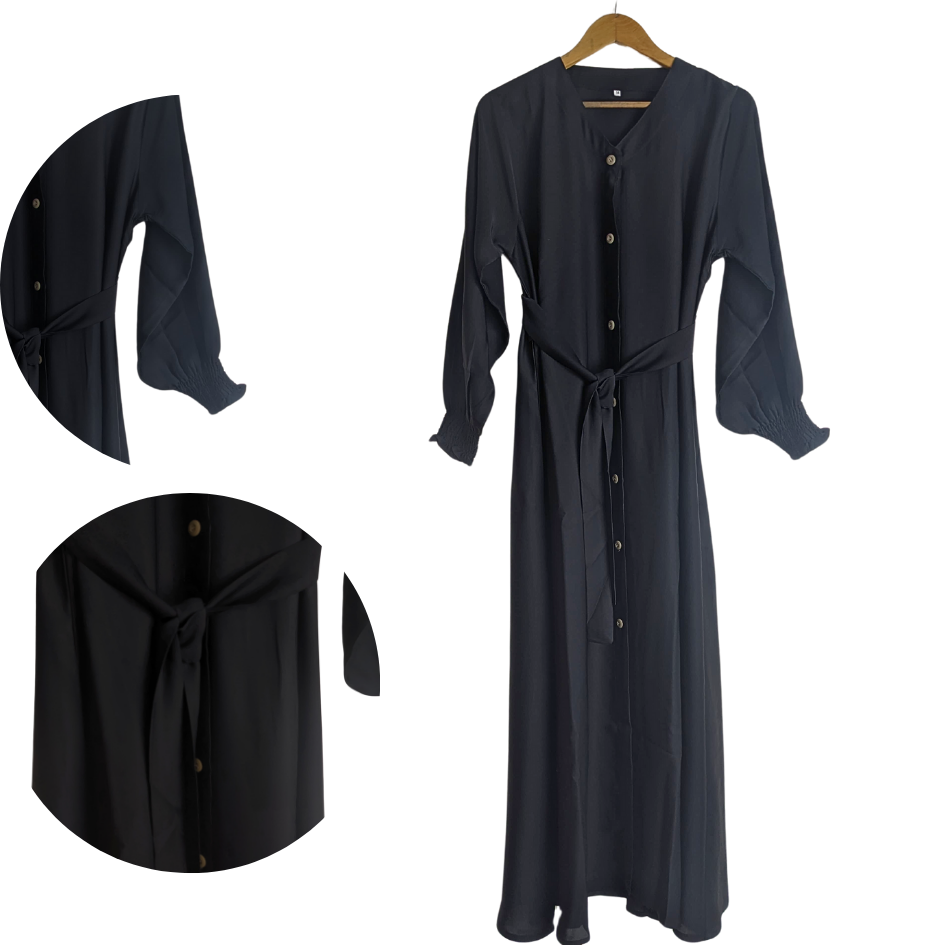 Mirzab-60 Black Plain Black Abaya Band Bazoo for girls